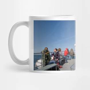 Blue skies aboard a Farne Island tour boat Mug